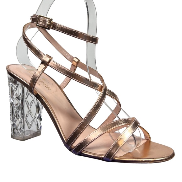 kate spade Shoes - Kate Spade Sculpted Clear Heel Strappy Sandals in Gold